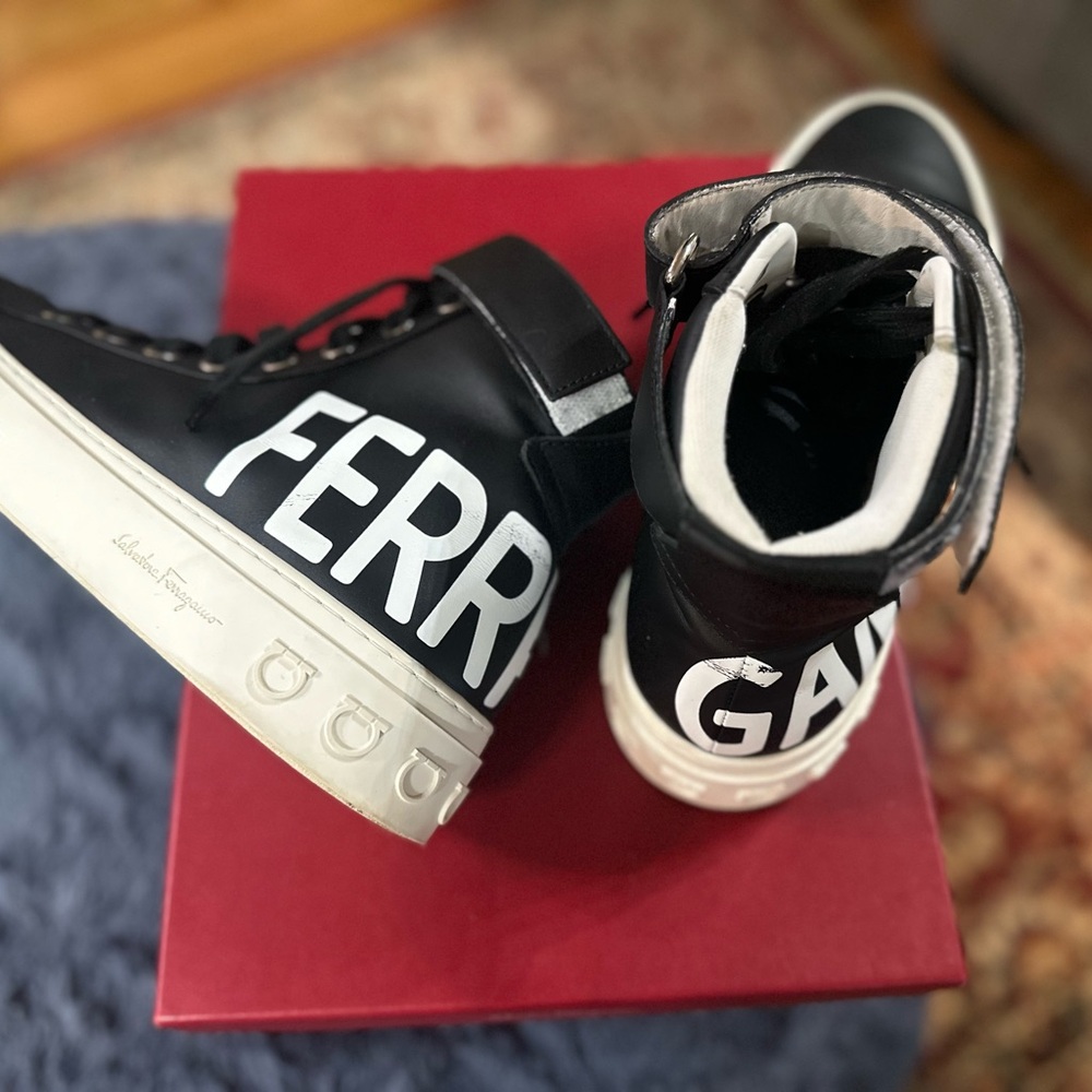 Men’s Salvatore Ferragamo Black and White Logo Sneakers